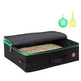 petisfam Portable Travel Litter Box for Cats with Lid to Contain Litter and Odor. Easy to Carry, Clean and Store. Easy for Car Travel, Hotle Stays, Flying with Cats - Retail: $26