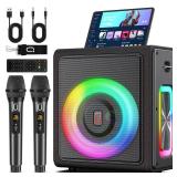 Karaoke Machine, Portable Bluetooth 5.3 Speaker with 2 Wireless Microphones for Adults, PA System with Pitch Correction & Echo Adjustment, Supports TWS/TF Card/USB/AUX/Live for Home Party - Retail: $1