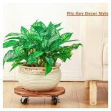 4 Pack Plant Caddy with Wheels Heavy Duty 12 Inch Wooden Plant Stand with Wheels Plant Dolly Rolling Plant Stand Plant Roller with Casters for Indoor and Outdoor with 4 Pack Plant Saucers, Round - Ret