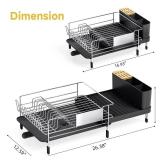 Urackify Large Dish Drying Rack - 304 Stainless Steel Dish Rack for Kitchen Counter, Extendable Dish Drainers with Cutlery & Cup Holders, Black - Retail: $50