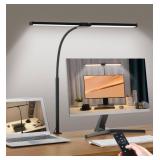 Motumen Led Desk Lamp for Home Office, Eye-Care Architect Light with Clamp, Smart Double Head Computer Monitor Table Clip Lamp, Adjustable Flexible Goose-Neck, 25 Lighting Models, Task Lamp, Black TES