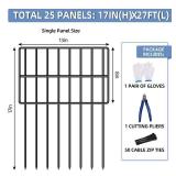 25 Pack Garden Animal Barrier Fence, 17in(H) x27ft(L) No Dig Decorative Fences, 1.5in Spike Spacing Rustproof Metal Garden Fence Border for Dogs Rabbits, Bottom Blocker for Outdoor Yard Patio - Retail