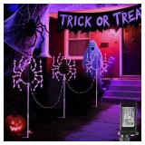 Hopolon Outdoor Halloween Decorations Lights, 3PACK Halloween Spider Pathway Lights 229LED Plug-in Purple Garden Light Walkway with 8Modes Timer Waterproof for Holiday Home Garden Yard Party Decor TES