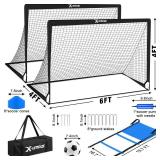 Kids Soccer Goals for Backyard Set of 2, 4 x 3 ft/6 x 4 Toddler Soccer Goal Training Equipment with Soccer Ball, Cones, Pop Up Soccer Net Retail $60