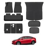 Foronetry Floor Mats for 2021-2024 Tesla Model Y, 9PCS All Weather Full Set Cargo Liners Accessories, 3D TPE Odorless Trunk Frunk Rear Well Mats Custom for 5-Seater(Not Fit 7Seat & 2025 Juniper) - Ret