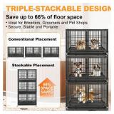 Homey Pet 43 Inch Dog Crate, Heavy Duty Stackable Dog Crate Cage Kennel for Medium Dogs with Divider, Bowls, 3 Door, Removable Grid & Tray, 4 Lockable Wheels, Breeding & Grooming Drop Cages for Dogs -