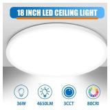 Allsmartlife Led Flush Mount Ceiling Light 2-Pack, 18 inch 36W 4650lm Dimmable Led Ceiling Light, 3000K/4000K/6500K, Round Led Light Fixture for Laundry Room, Hallway - Retail: $66