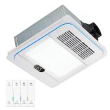 13.8 IN Bathroom Exhaust Fan with Light and Heater 1800W, 4 in 1 220 CFM Bathroom Exhaust Fan with Heater, 12W LED Light, Metal Housing 1.0 Sone with Heating, Ventilation, Remote Control - Retail: $16