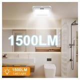 13.8 IN Bathroom Exhaust Fan with Light and Heater 1800W, 4 in 1 220 CFM Bathroom Exhaust Fan with Heater, 12W LED Light, Metal Housing 1.0 Sone with Heating, Ventilation, Remote Control - Retail: $16