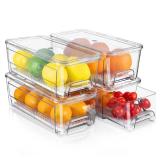 4 Pack Fridge Organizer Drawers, Stackable Pantry Organizers and Storage, Clear Pull-Out Refrigerator Organizer for Fruit, Vegetable Storage and Keep Fresh - Retail: $49