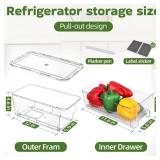 4 Pack Fridge Organizer Drawers, Stackable Pantry Organizers and Storage, Clear Pull-Out Refrigerator Organizer for Fruit, Vegetable Storage and Keep Fresh - Retail: $49