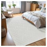 Macgace Ultra Soft Cream White Area Rug for Living Room, 5x7 Modern Geometric Shag Rugs with Nonslip Backing for Bedroom, Washable Fuzzy Carpet for Cozy Kids Girls Room Nursery - Retail: $40