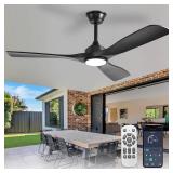 Depuley 52-Inch Ceiling Fan with Light: Black 3 Blade Outdoor Fans for Patios - Dimmable Indoor Fan with Remote APP Control Ultra Quiet DC Motor Reversible 6 Speed Timer - Retail: $98