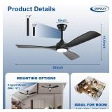 Depuley 52-Inch Ceiling Fan with Light: Black 3 Blade Outdoor Fans for Patios - Dimmable Indoor Fan with Remote APP Control Ultra Quiet DC Motor Reversible 6 Speed Timer - Retail: $98