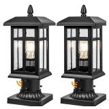 Brilvibera Outdoor Post Light 2 Packs Dusk to Dawn, Post Lights Outdoor Electric with Pier Mount, Pole Lanterns Outdoor for Yard, Driveway, Path, Black - Retail: $89