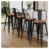 Aklaus Swivel Bar Stools 30 inch Metal Swivel Bar Height Barstools Set of 4 Modern Farmhouse Bar Chairs with High Backs and Large Wooden Seat for Kitchen Island Dining Room Matte Black - Retail: $210