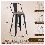 Aklaus Swivel Bar Stools 30 inch Metal Swivel Bar Height Barstools Set of 4 Modern Farmhouse Bar Chairs with High Backs and Large Wooden Seat for Kitchen Island Dining Room Matte Black - Retail: $210