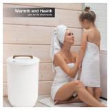 SAMEAT Heated Towel Warmers for Bathroom - Large Towel Warmer Bucket, Wood Handle, Auto Shut Off, Fits Up to Two 40\"X70\" Oversized Towels, Best Ideals - Retail: $100