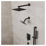 EVERSTEIN 10\" High-Pressure Rainfall Shower Faucet with Handheld Spray, Wall Mount Dual Shower Head System with Slide Bar (Matte Black) - Retail: $287