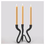 Triple Candle Holder Candelabra - Cast Iron Metal Taper Candlestick Stand with Matte Black Finish - Elegant Wedding Centerpiece for Home, Dining, Event Decor - Retail: $54