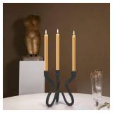 Triple Candle Holder Candelabra - Cast Iron Metal Taper Candlestick Stand with Matte Black Finish - Elegant Wedding Centerpiece for Home, Dining, Event Decor - Retail: $54