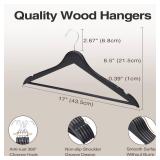 FairyHaus Wooden Hangers 30 Pack, Slim Wood Hangers with 360Â° Swivel Hook and Notches, Smooth Finish Coat Hangers with Pants Bar, Lightweight Black Wooden Clothes Hanger for Suits - Retail: $35
