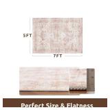 AMOAMI-Area Rug 5X7 Rugs for Living Room-Vintage Soft Pink Rugs for Bedroom-Non Slip Carpet-Machine Washable Rug for Dining Room Living Room Bedroom Office Under Table - Retail: $50