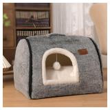 cat Bed cave-cat beds for Indoor Cats,Soft and Comfortable Cute cat Bedï¼cat House,with Removable Washable Cushioned Pillow,Enclosed Pet Bed,Kitten hutãHideaway,Small Large Dog Tent (Dark Gre