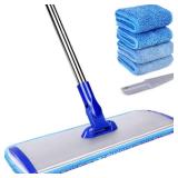 18\" Professional Microfiber Mop Floor Cleaning System, Flat Mop with Stainless Steel Handle, 4 Reusable Washable Mop Pads, Wet and Dust Mopping for Hardwood, Vinyl, Laminate, Tile Cleaning - Retail: 