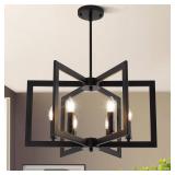 21.6\" Black Farmhouse Chandelier,6-Light Geometric Dining Room Fixture,Modern Industrial Foyer Lighting Fixtures,Rustic Farmhouse Hanging Pendant Lights for Kitchen Island,Living Room,Bedroom,Entrywa