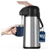 Coffee Carafe for Keeping Hot - Gezoss 102OZ / 3L Airpot Coffee Dispenser with Pump - Large Coffee Thermos for Hot Drinks Tea Liquid - Insulated Stainless Steel Hot Water Beverage Urn for Parties - Re