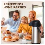 Coffee Carafe for Keeping Hot - Gezoss 102OZ / 3L Airpot Coffee Dispenser with Pump - Large Coffee Thermos for Hot Drinks Tea Liquid - Insulated Stainless Steel Hot Water Beverage Urn for Parties - Re