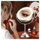 20x Large Lighted Makeup Mirror, Rechargeable 9\" Magnifying Makeup Mirror, 30-Minute Timer,3 Color Modes, Adjustable Brightness, No Assembly Required, 360Â° Rotation Cosmetic Mirror, Pearl Nickel -