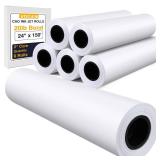 VOISEN Wide Format Paper,6 Rolls Plotter Paper 24 In x 150 Ft, CAD Bond Rolls,20lb,Bond Paper on 2\" Core for CAD Printing on Wide Format Ink Jet Printers - Retail: $81