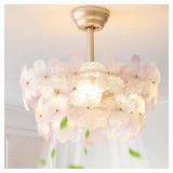YMKSKJ 20\" Pink Crystal Fandelier Ceiling Fans with Lights, Pink Flower Chandelier Ceiling Fan with Light Remote Control, Morden Caged with 6 Speeds for Bedroom, Nursery, Living Room - Retail: $170