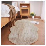 Soft Faux Sheepskin Fur Rug 2x4 Light Brown Beige Fluffy Bedside Rugs Plush Rug Shag Nursery Carpet Area Rugs for Living Room Bedroom Playing Room Decor - Retail: $30