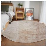 Ghouse Faux Rabbit Fur Round Rug 8ft Light Brown Beige Round Rugs for Bedroom Decor Fluffy Area Rugs for Living Room, no-Shedding Carpet Sheepskin Washable Rug Rome Decor - Retail: $220