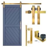 Rio Salto Gold Barn Door Hardware Kit Sliding Door Hardware Modern Barn Interior Closet Pantry Brushed Brass Panel Hardware Handle Bar Floor Guide Hardware Kit Plus, 6ft 7in for Single Panel - NO DOOR