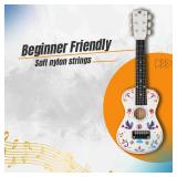 Childrenâs White Wooden Guitar by Marmelada Musica - Mini Guitar for Kids, Toddler Instrument Ages 3-5, Acoustic Instrument for Kids, Beginner Guitars for Kid Ideal Toy Guitars for Kid Ages 5-9, 