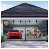 Garage Door Screen for 2 Car Garage 16x7FT, Magnetic Screen Garage with Retractable Fiberglass Mesh and Heavy Duty Weighted Bottom, Easy Assembly & Pass, Hands Free Door Screen Kit - Retail: $29