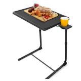 LORYERGO TV Tray - TV Table, Folding Table Trays, w/6 Height & 3 Tilt Angle, TV Tray Table w/Cup Holder, Dinner Tray for Eating on Couch, Laptop, Bed & Couch - Retail: $46