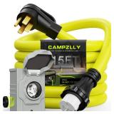 Campzlly 50 Amp Generator Cord 15FT and Power Inlet Box, NEMA 14-50P Male to SS2-50R 125/250V Twist Lock Connector with Pre-Drilled NEMA SS2-50P Generator Inlet Box for Generator to House, ETL Listed 
