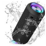 Ortizan Wireless Portable Speaker,IPX7 Waterproof Bluetooth Speaker, 24W Loud Stereo Sound, Bassboom Technology, TWS Pairing, Built-in Mic, 30H Playtime with Lights for Home Outdoor - Black