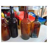 4 Vintage Amber Bottles - 1 prohibition era ?