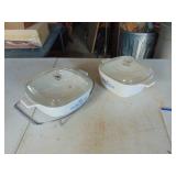 2 Corning ware Casseroles with Lids - 1 Carrier