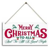 FACTORY SEALED - Christmas Door Sign Decor, Merry Christmas To All And To All A Good Night, Winter Seasonal Christmas Wall Art Hanging Wooden Sign Merry Xmas Holiday Decorations for Home Outside Indoo