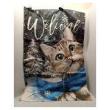 (UNUSED) CROWNED BEAUTY Winter Cat House Flag 28x40 Inch Double Sided for Outside Large Burlap Welcome Holiday Yard Decoration CF1660-40