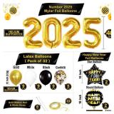 (UNUSED) KatchOn, Huge New Years Eve Party Supplies 2025 - Pack of 44 | Gold and Black Happy New Year Banner, 2025 Balloon Numbers | New Years Balloons for New Years Eve Decorations, New Years Decorat