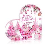 (UNUSED) Jollyboom Christmas Heart Keepsake, Merry Christmas Table Centerpiece, Pink Acrylic Heart Plaque for Xmas Winter Holiday Desktop, Shelf, Mantle Decoration Gift