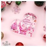 (UNUSED) Jollyboom Christmas Heart Keepsake, Merry Christmas Table Centerpiece, Pink Acrylic Heart Plaque for Xmas Winter Holiday Desktop, Shelf, Mantle Decoration Gift
